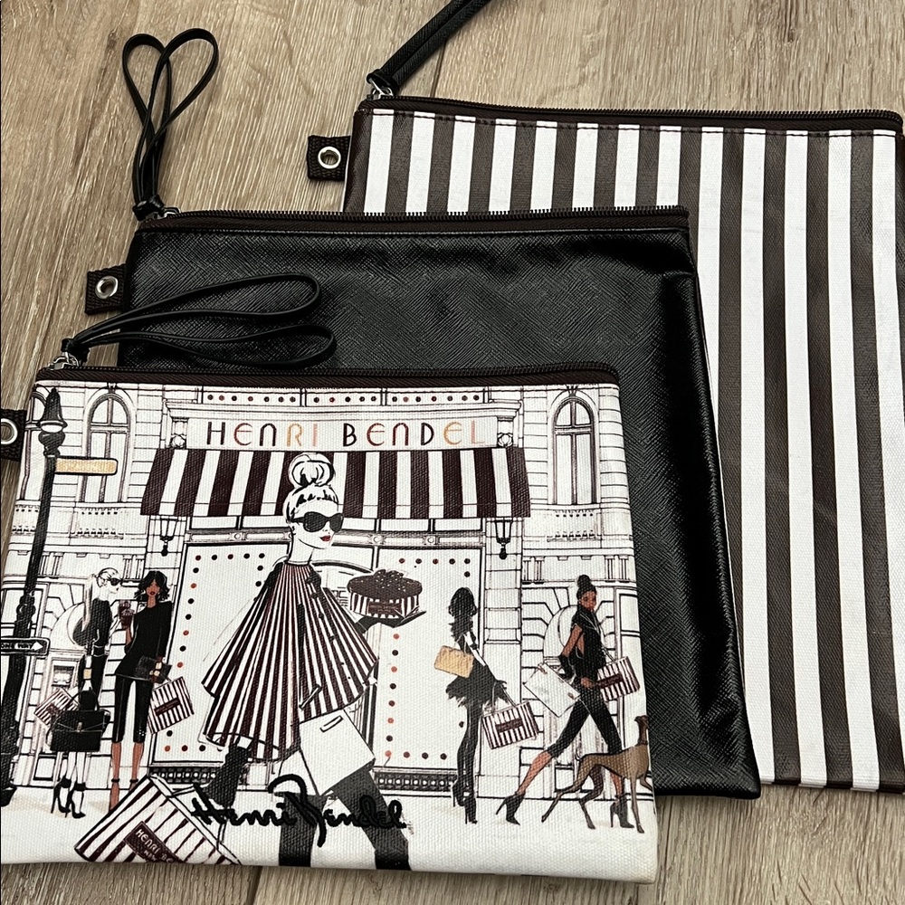 Henri Bendel Brown and White Clutch Trio